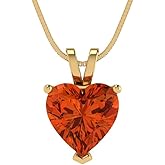 Clara Pucci 2 cttw Red Simulated Diamond Yellow Gold-Plated Silver Necklace and Pendant for Women (18" Box Chain,Heart Cut,8mm)
