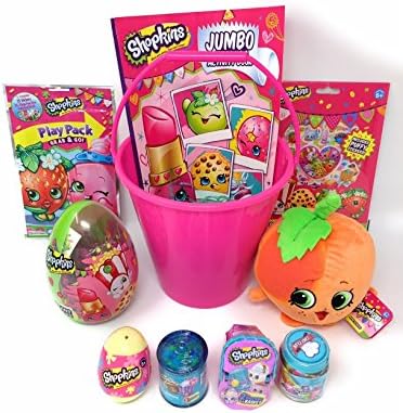 Shopkins Themed Activity Gift Basket Bundle - 10 pieces - Shopkins Coloring Book, Stickers, Surprise Easter Basket, Surprise Easter Eggs, Imagine Activity Book, Candy and More