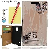 Ancerson Hot Sale Vintage Stylish Printed Series Magnet Buckle Built-in Credit/ ID Card Wallet Slots Ultra Slim PU Leather Protective Flip Folio Stand Case fit for Samsung Galaxy S5 MiniÃ£â‚¬ÂNot For S5Ã£â‚¬â€˜ Free with a Red Stylus Touchscreen Pen, a 3.5mm Universal Crystal Diamond Rhinestones Bling Lovely Blue Panda Silvery Flower Pendant Dust Plug and a Cleaning Cloth - Retail Package (Colorful Flower Stamp Destination Postage U.S Sevice)