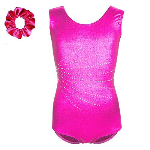 Tigerhu Leotards for Girls Gymnastics Athletic Sparkly Dancewear Activewear, Rose Red 12