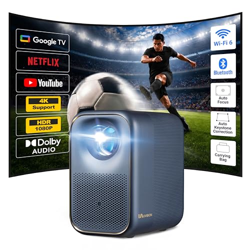 UVISION AllPlay Smart Projector with Google TV | Native 1080p Full HD | Auto Focus & Keystone | Dolby Audio | WiFi & Bluetooth | Portable Home Theater Kit