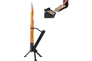 CHARMELEON Wood Pellet Fire Pits for Outside – Portable Wood Pellet Heater – Painted Stainless Steel Outdoor Fire Pit for Backyard – Patio Rocket Stove – Matte Black