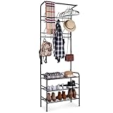 Homfa Metal Entryway Coat Shoe Rack 3-Tier Shoe