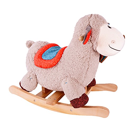 B. toys Schaukelpferd Schaf beige aus weichem Plüsch und hochwertigem Holz, Schaukeltier zum Draufsitzen für Kinder und… – Bild 4