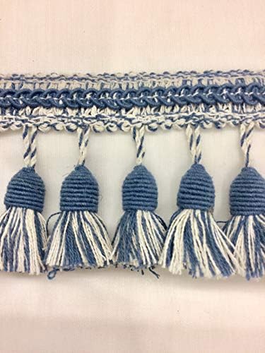 3" Tassel Fringe Trim (Linen) TF-53-L/2-55 Winter White & Colonial Blue (Sold by The Yard)