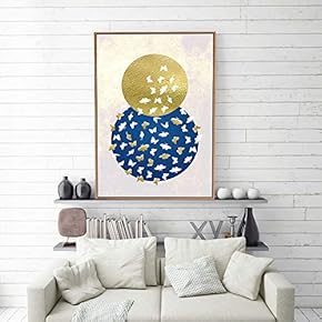 Framed Canvas Home Artwork Decoration Golden Abstract Style Canvas Wall Art for Living Room, Bedroom - 16x24 inches