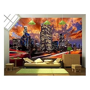 Downtown La Night Los Angeles Sunset Skyline California from 110 Freeway - Removable Wall Mural | Self-Adhesive Large Wallpaper - 66x96 inches