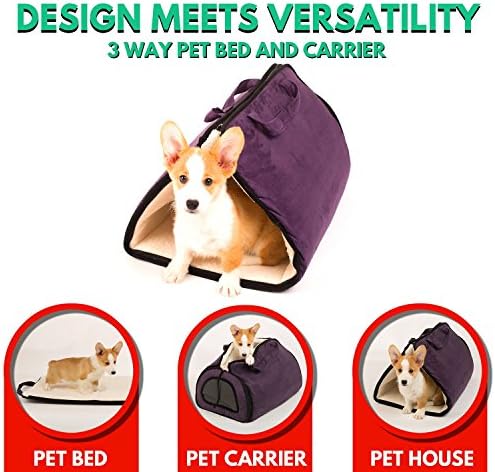 Pet Bed and Pet Carrier Airline Approved Soft Sided Suede, 2-in-1 - Premium Bed for Cats and Dogs, Transformable to Carrier, Soft-sided, Premium Zippers, Durable Material - Perfect for Travel