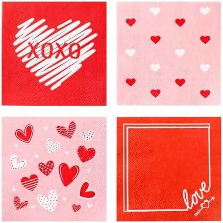 100 PK Valentine Napkins Paper - 3-ply Valentine Cocktail Napkins 5x5 ...