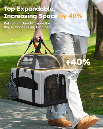 pecute Trasportino Gatto Estensibile e Pieghevole, Trasportino per Gatti e Cani Piccola Taglia fino a 6kg, Borsa da Trasporto Haustier Robusta e Leggera con Amaca e Ciotola, Ideale per Viaggi e Auto | Trasportino per gatti, leggero, pieghevole, per gatti e cani di piccola taglia, stabile, grande spazio
