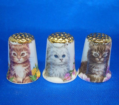 Birchcroft Porcelain China Collectable Thimbles - Set of Three Gold Kittens