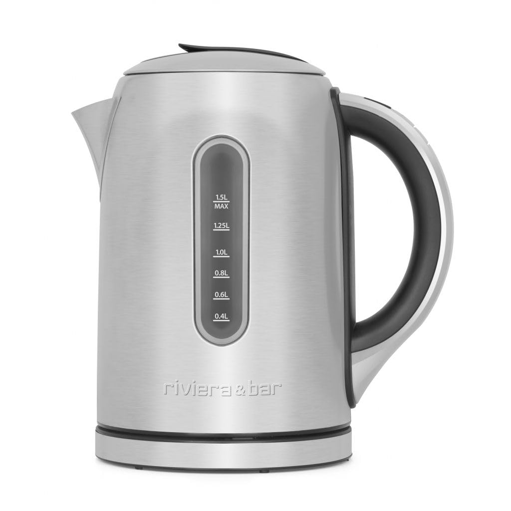 riviera&bar Wasserkocher aus Edelstahl 1,5L - Schneller Wasserkocher 2200W, Einstellbare Temperatur 50-100°C - LCD-Display, Warmhaltefunktion, Überhitzungsschutz - Rostfreier Stahl