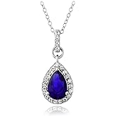 B. BRILLIANT Sterling Silver Synthetic Gemstones & White Sapphire Teardrop Dangling Necklace for Women