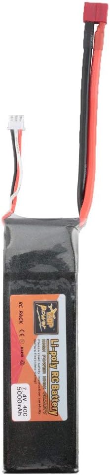 ZOP Power 7.4V 5000mAh 40C 2S 1P Lipo Battery T Plug for RC Drone Car Boat Black