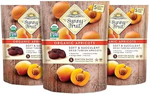ORGANIC Turkish Dried Apricots - Sunny Fruit - (3 Bags) - (5) 1.76oz Portion Packs per Bag | Purely Apricots - NO Added Sugars, Sulfurs or Preservatives | NON-GMO, VEGAN, HALAL &amp; KOSHER