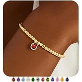 M MOOHAM Dainty Birthstone Bracelet for Women, Stretch 14K-Gold-Plated Bead Bracelet for Women Teardrop Birthstone Bracelets Trendy Birthday Jewelry Gifts for Womens