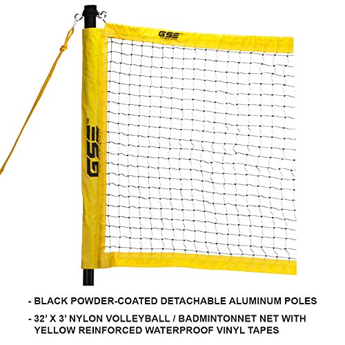 Professional Volleyball & Badminton Complete Set. Come with Volleyball/Badminton Net System, 4 Badminton Racquets & 3 Shuttlecocks, Volleyball & Pump, Carrying Bag. Great for Backyard, Lawn, Beach