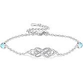 Twoowl Infinity Bracelet for Women 925 Sterling Silver heart Shaped Moonstone Adjustable Bracelet Infinity Jewelry Birthday Christmas Valentine’s Day Mother's Day Gifts for Mom Women