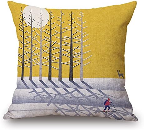 KPOEUY Decorative Throw Pillow Case Linen Skiing Cotton Linen Square Cushion Cover, 18-Inch x 18-Inch