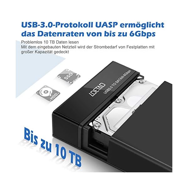 LOETAD Festplattengehäuse 3,5/2,5 Zoll USB 3.0 für SATA I/II/III SSD und HDD mit USB 3.0 Kabel und Netzteil – Bild 3