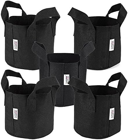 5-Pack 1-Gallon Felt Grow Bags by Luss Custom Reusable Aeration Fabric Pots with Handles (Black)