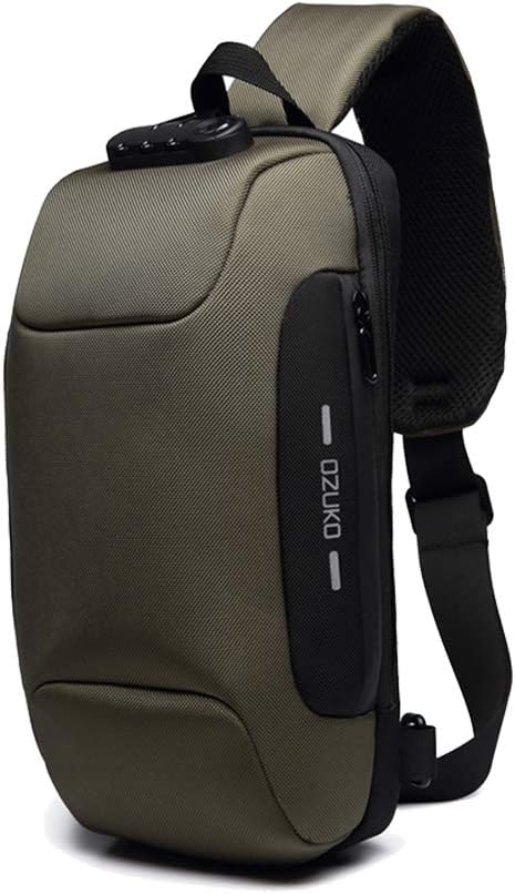 OZUKO Sling Backpack USB Anti-Theft Men'S Chest Bag Casual Shoulder Bag