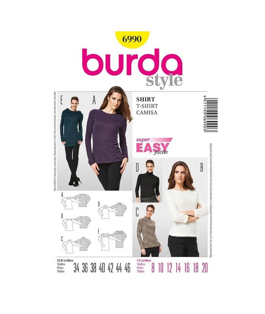 Burda Style Sewing Pattern B6990 Misses' T-Shirt