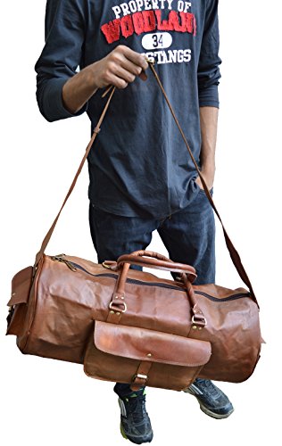 Jaald 24" Genuine Leather Men's Duffel bag Gym Sports Travel Weekend Duffle Bag. - Thumbnail 5