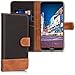 kwmobile Wallet Case for Huawei Y7 (2018)/Y7 Prime (2018) - Fabric and PU Leather Flip Cover with Card Slots and Stand - Black/Brown