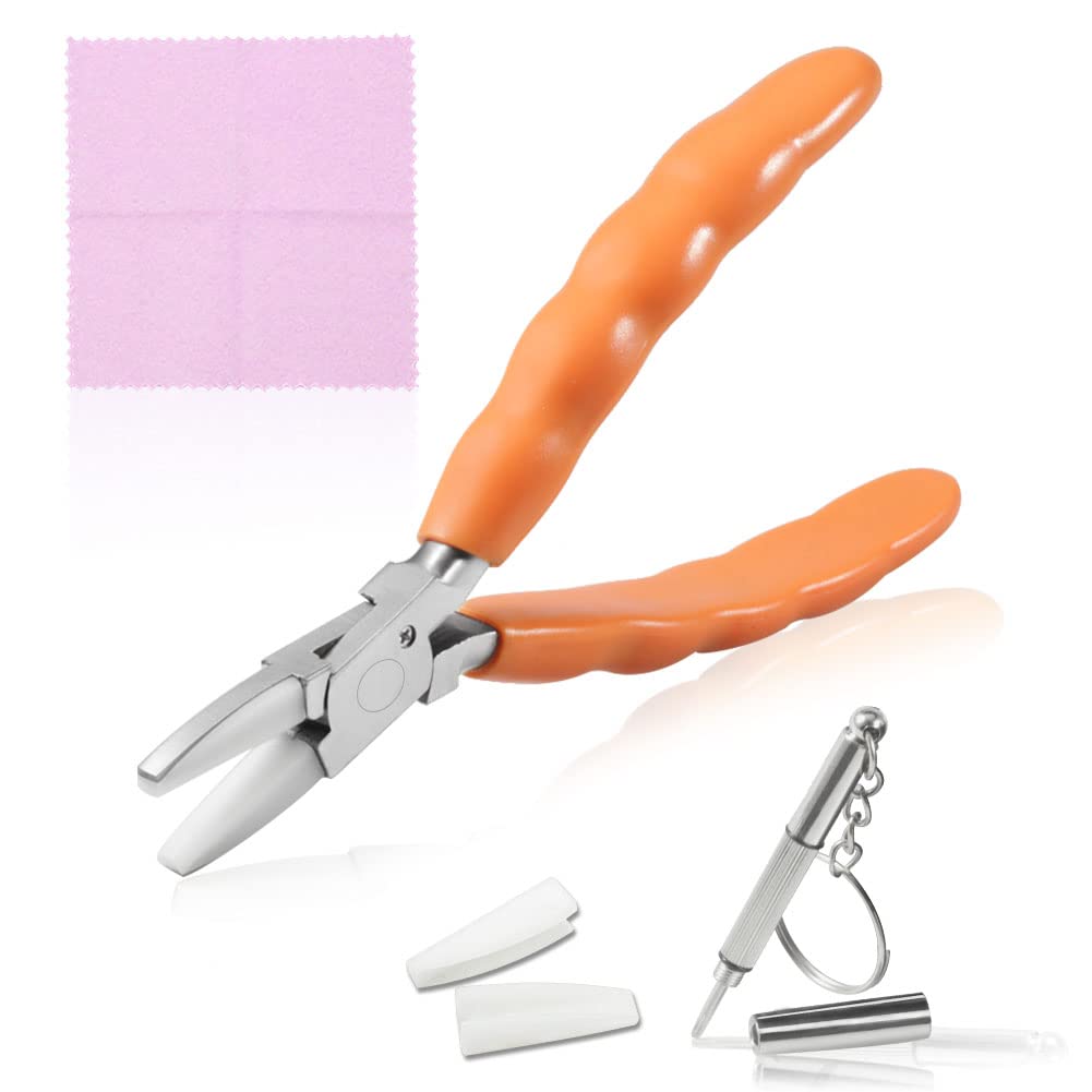 SPEEDWOX 6 Inches Stainless Steel Flat Plier Eyeglasses Repairing Plier Nylon Jaw, Optical Glasses Frames Repair Assembling & Adjusting Hand Tools with Screwdriver and Glasses Cloth