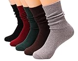 5 Pairs Women Cotton Crew Socks Soft Knit Wool Blend Casual Socks 5-9.5 WS99 (5Pairs)