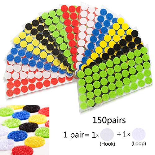 Vkey Colorful Hook and Loop Self Adhesive Fastener Dots Coins Sticky Back Heavy Duty Circles Best for Home, Office, Classroom and Crafts 6 Colors (2cm/150 Pairs) - Thumbnail 2
