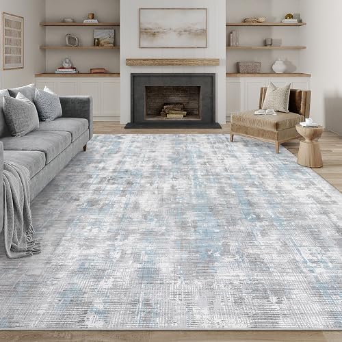PureCozy Grau Blau Teppich Wohnzimmer 240x300cm Waschbar Kurzflor