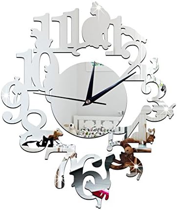 JIA&amp;YOU Creative black cat wall clock decorated the living room wall clock DIY wall sticker wall clock shelf cat cartoon green mute stereo clock , silver