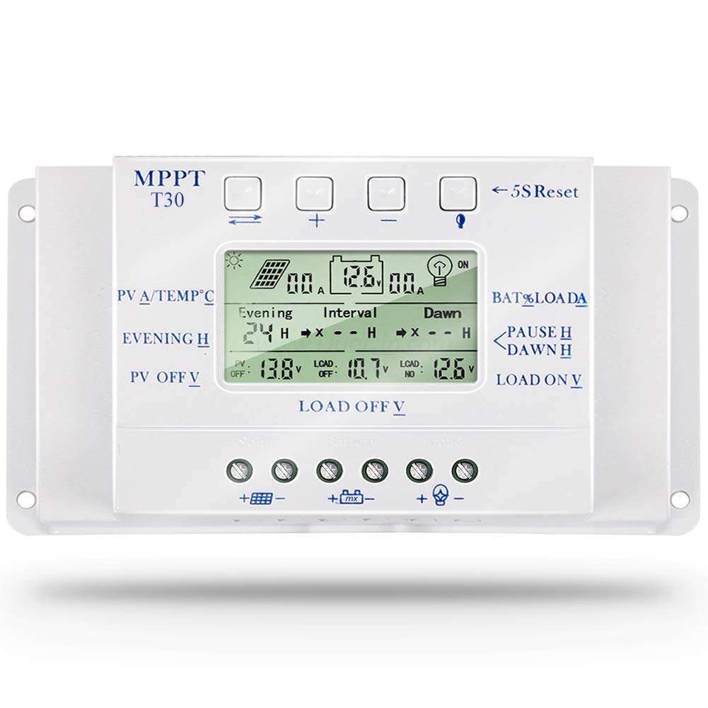 MPPT T-30 Solar Charge Controller 12V 24V for Max 48V Input with LCD Display,Compatible MPPT Charge 
