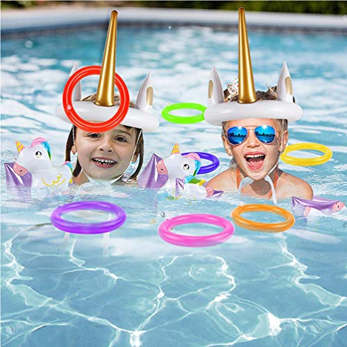 Inflatable Unicorn Ring Toss Game Hoop Toy Floating Swimming Ring for Pool Favor for Garden Party Beach Supplies Decor for Kids Funny Family Games - Thumbnail 3