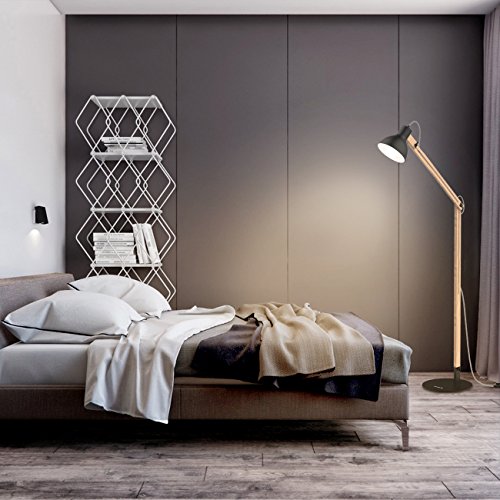Tomons Wood Floor Lamp, Adjustable Head Reading Light, Nature Rubber Wood, 8W Warm White LED Light, 40W E26 Incandescent Lamp, 57.8" Height Suitable For Living Room, Bedroom, Study Room-FL1001 - Thumbnail 5
