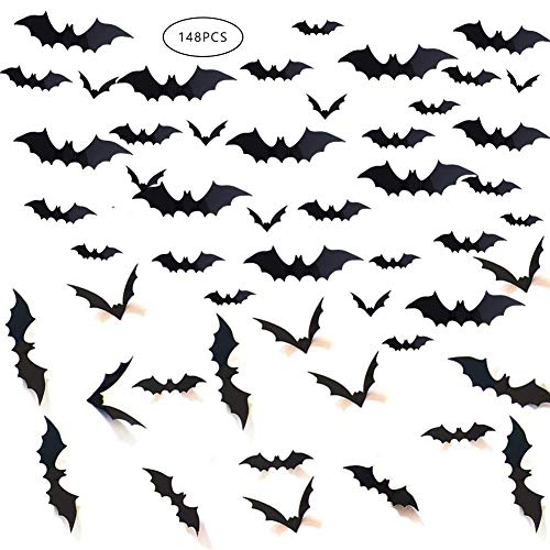 Gooday 148 PCS Halloween Bat Decorations, Black PVC 3D Scary Bats Wall Window Decal Stickers Realistic Spooky Hanging Bats for Indoor Outdoor Halloween Eve Decor Home Window Decoration - Thumbnail 7