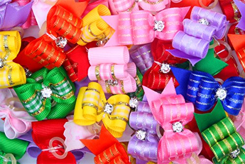 image for YOY 24PCS/12 Pairs Adorable Grosgrain Ribbon Pet Dog Hair Bows with Ru