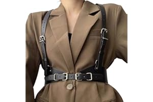 BODIY Punk Waist Belt Fashion Strap Gothic Black Leather Wide Waist Belts Elastic Rave Cosplay Halloween Body Chain Accessory for Women and Girls