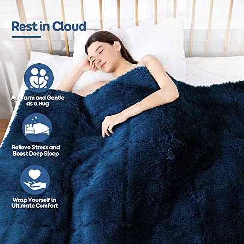 Cottonblue Weighted Blanket 15lbs, Thick Fuzzy Bed Blanket with Soft Plush Flannel Faux Fur Blanket 48x72 inches,Plush Throw Heavy Blanket with Luxury Fur,Twin Size, Navy Blue