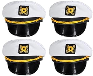 Bottles N Bags White Nautical Captain Sailing Hats (4 Pack) Great Cruise Accessory by