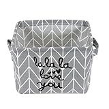 Small Foldable Storage Basket Canvas Fabric Waterproof Organizer Collapsible and Convenient for Nursery Babies Room 100% Cotton with Handle (Grey)