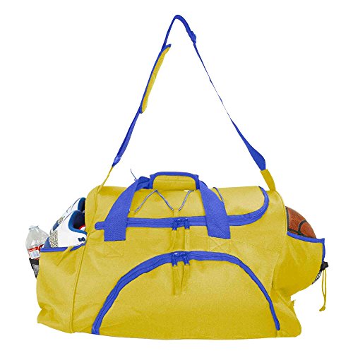 DALIX 24" The Dagger Basketball Duffle Bag Sports Shoe Ball Holder Duffel w Shoulder Strap and Water Bottle Holder (Gold-Royal-Blue) - Thumbnail 6