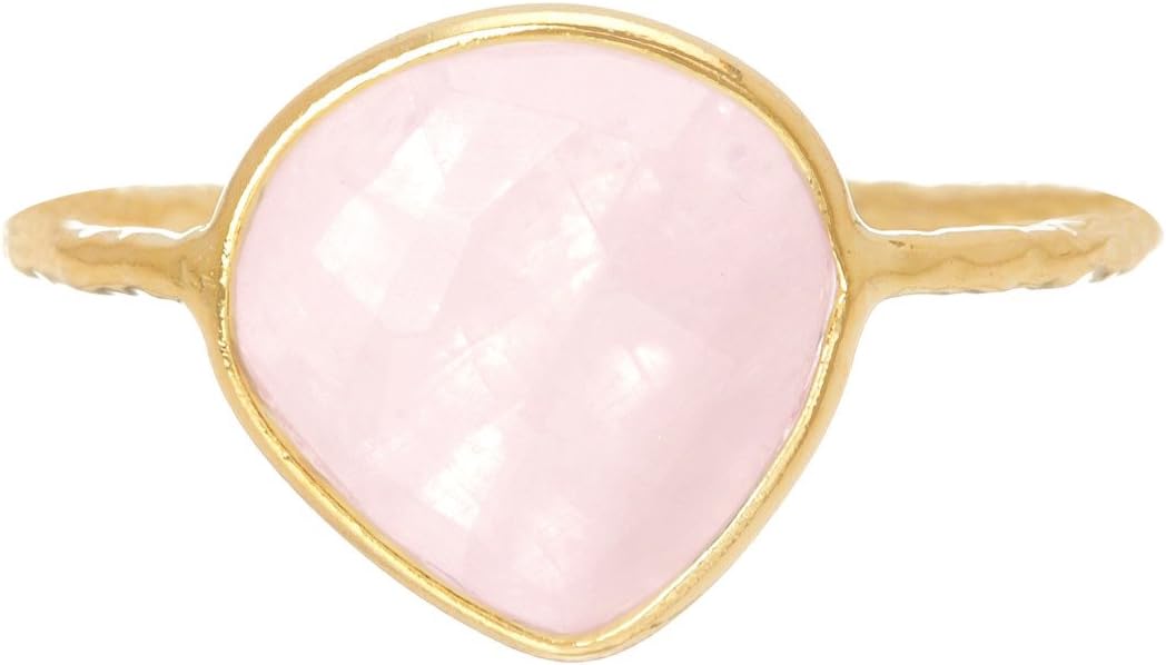 Genuine Rose Quartz 18K Gold Plated Sterling Silver Wholesale Gemstone Fashion Jewelry Pear Cut Ring