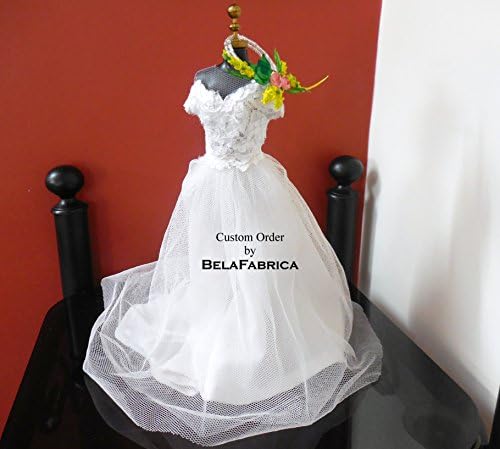 Custom Bridal Centerpiece Cake Table Decoration Cake Topper Shower Gift Table Wedding Dress Replica Miniature Floral Wreath Doll Gift for NewlyWeds 1/6 Scale Keepsake Off-Shoulder Silkstone