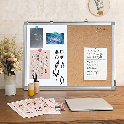 Combination Whiteboard Bulletin Cork Board 36 x 24 Combo White Board Magnetic Dry Erase Board + Corkboard for Homeschooling, Office, Classroom Hanging Message Board Wall Mounted