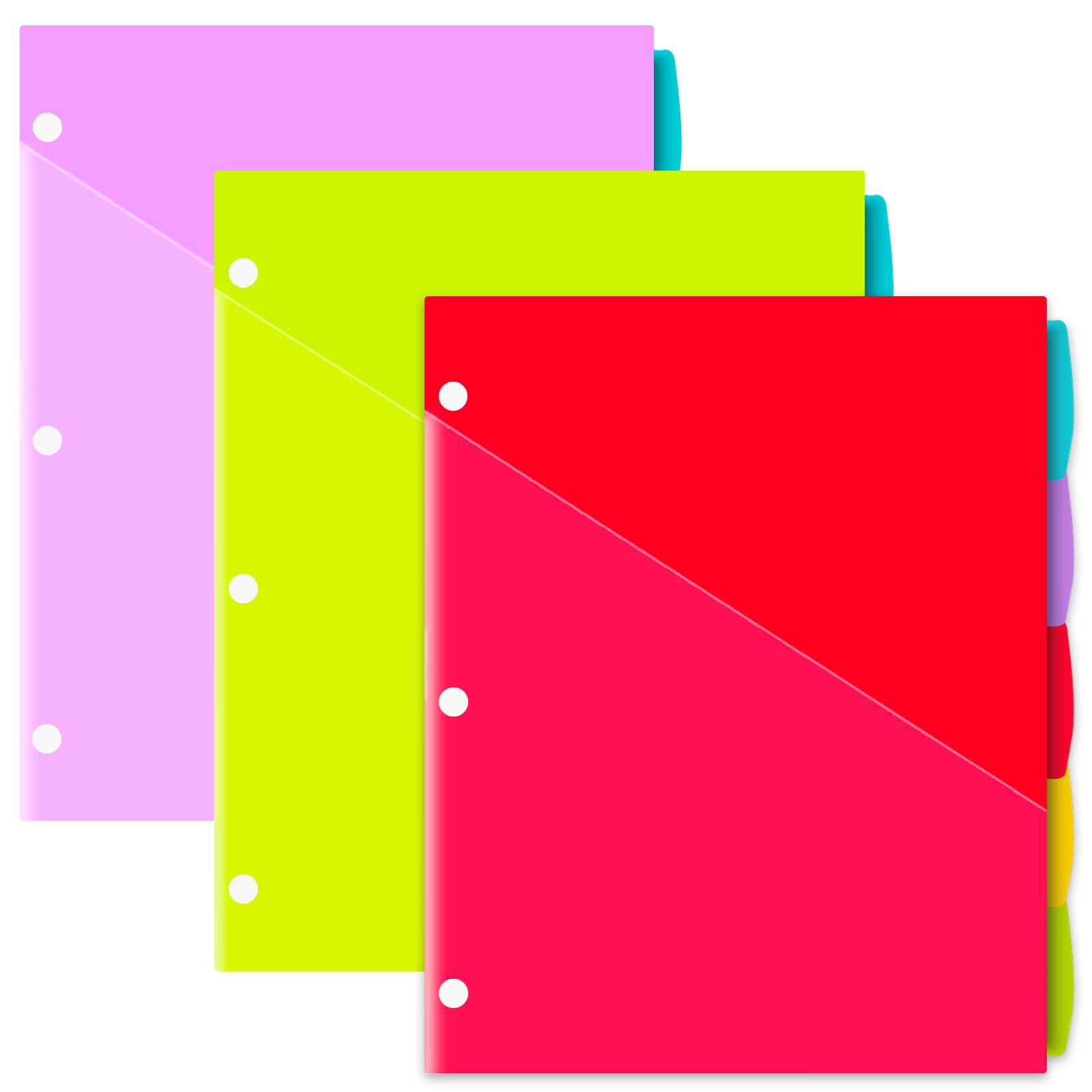 Photo 1 of INFUN Plastic 5-Tab Binder Dividers with 2 Pockets - 3 Sets,15PCS Multicolor 2 Pocket Dividers with 3 Holes for 3 Ring Binders ?Total 15 Tabs