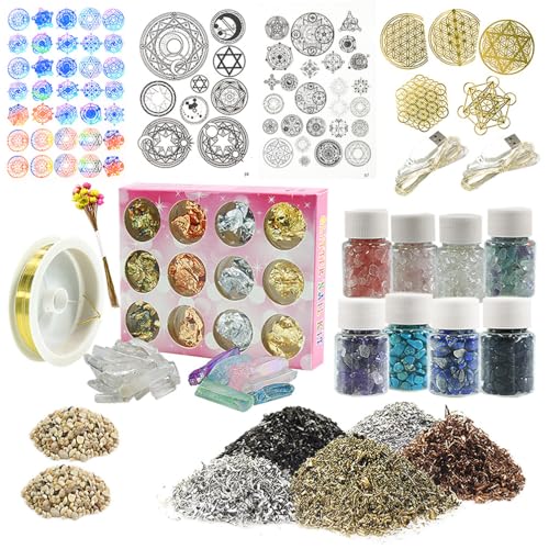 FUNSHOWCASE Epoxy Art Pyramid Making Supplies Pack of 41 Kits Energy Generator Symbol, Mineral Stone, Metal, Wires, Filler, LED and More