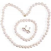 Guptue Freshwater Cultured Pearl Necklace Set Bracelet and Stud Earrings Jewelry for Women S925